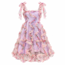 Lilac Floral Ruffle Dress with Bow Straps H-3