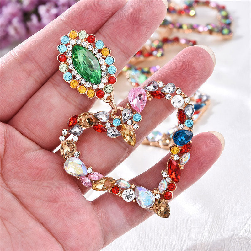 RAINBOW RHINESTONE HEART STATEMENT DROP EARRINGS S4629050 RAINBOW RHINESTONE HEART STATEMENT DROP EARRINGS S4629050