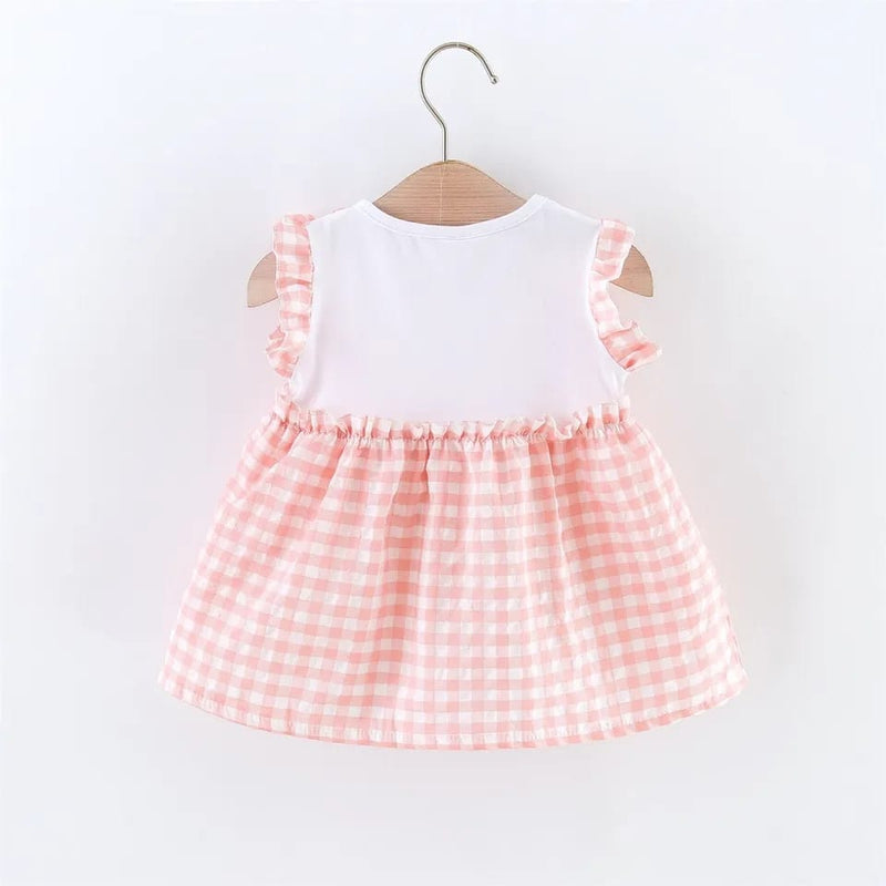 Cute Girl'S Dress Strawberry Applique Plaid Patched Fake Two Piece Daily Casual Sleeveless Skirts 6-9 Months 20383709