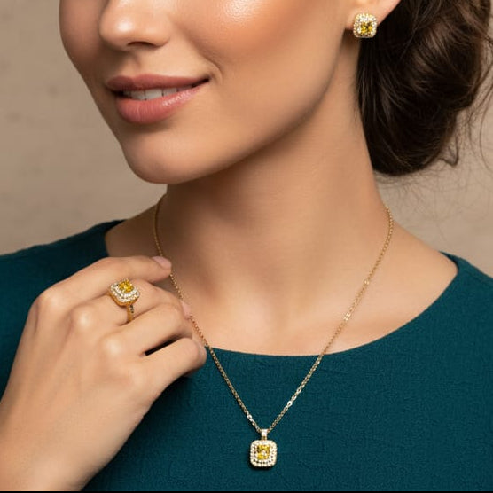 Stainless Steel Yellow Zirconia Jewelry Set B-294435 Stainless Steel Yellow Zirconia Jewelry Set B-294435