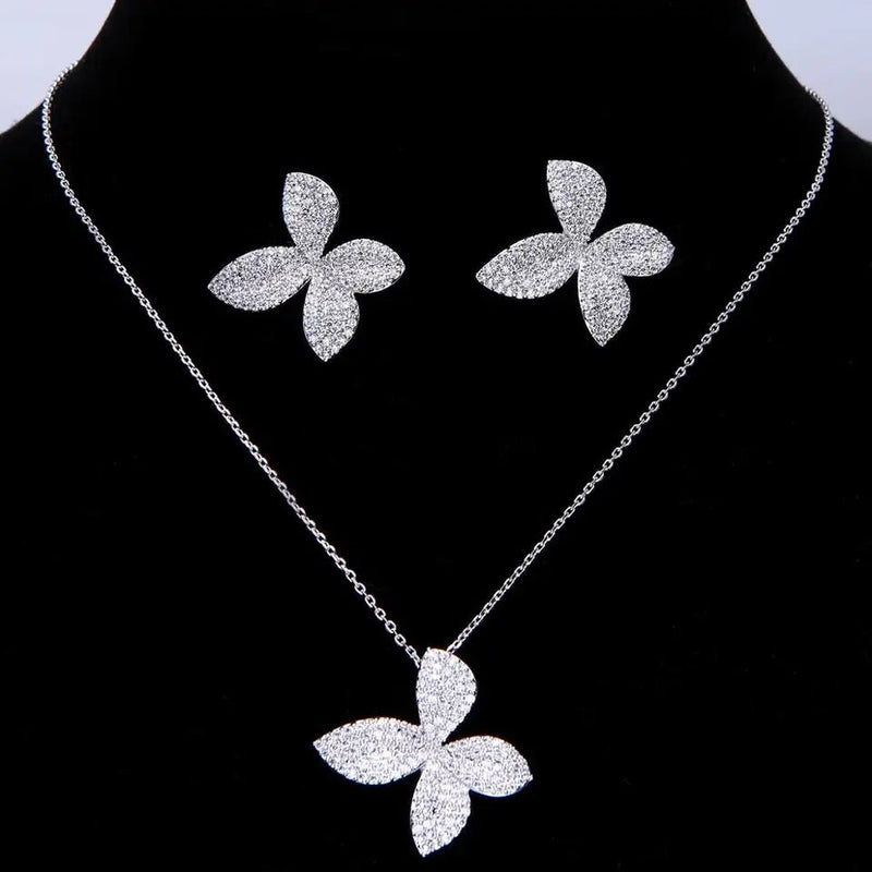 Luxury Micro Pave Setting Cubic Zirconia Leaf Shaped Necklace Earrings S4527574 - TUZZUT Qatar Online Shopping