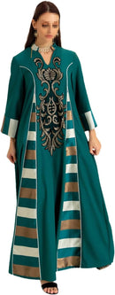 Casual Floral Embroidery Patchwork Long Dresses Contrast Color Kaftan Women Ramadan Abayas   B57717 - TUZZUT Qatar Online Shopping