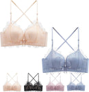 Women's Front Closure Wireless Eyelash Bralettethin Straps Comfort Halter Backless Cross Multiway Convertible Bras 71142 - TUZZUT Qatar Online Shopping