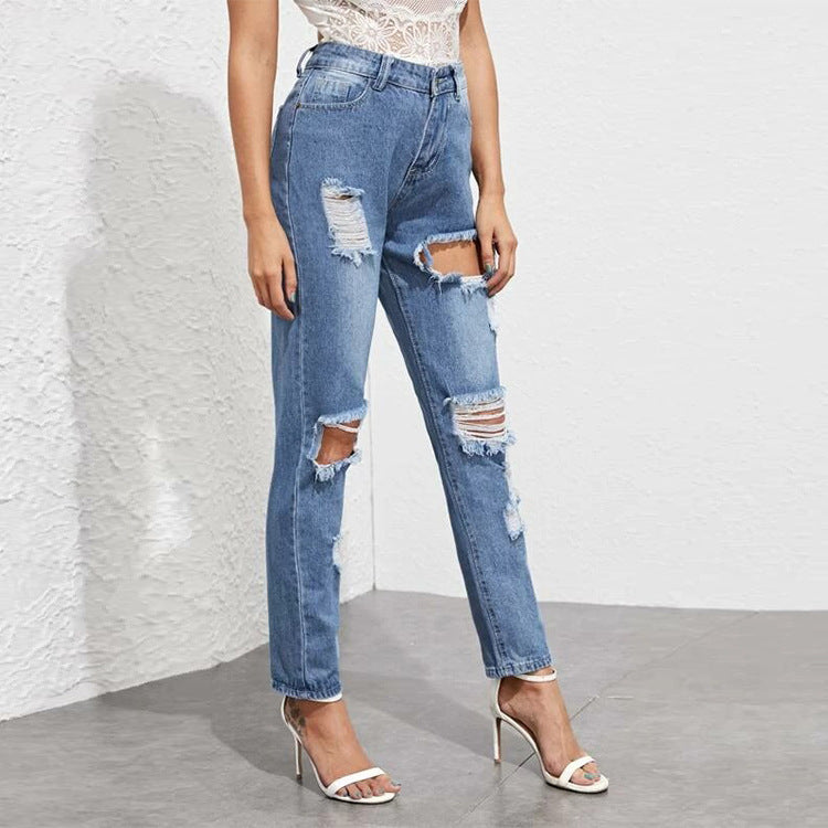 BIG RIPPED HIGH WAIST JEANS S4531372 - Tuzzut.com Qatar Online Shopping