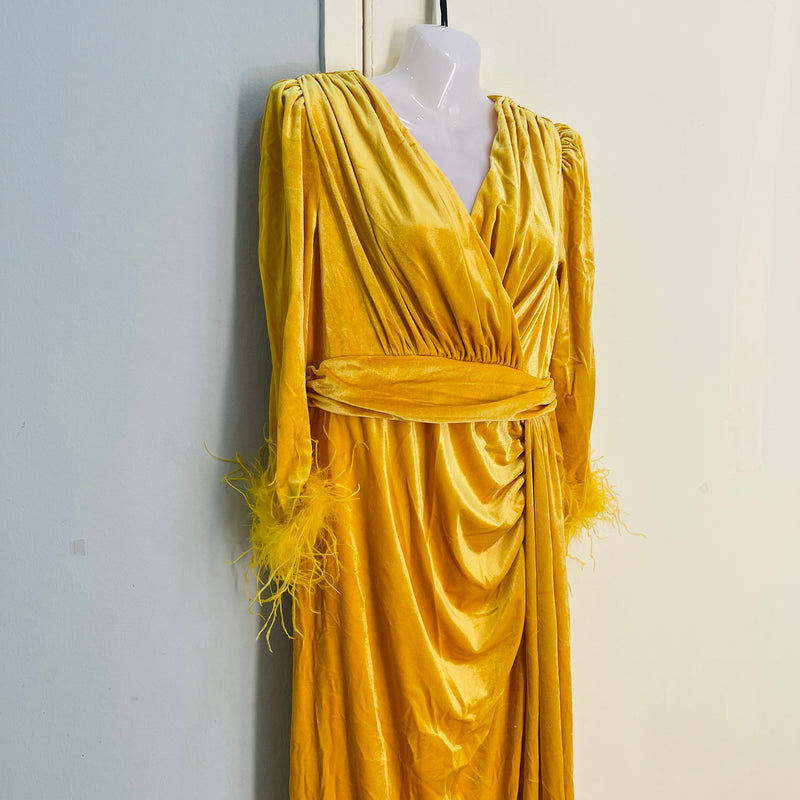 Evening Dress Long Sleeves Velvet Feather Mermaid Women's Prom Dresses S5085918 - TUZZUT Qatar Online Shopping