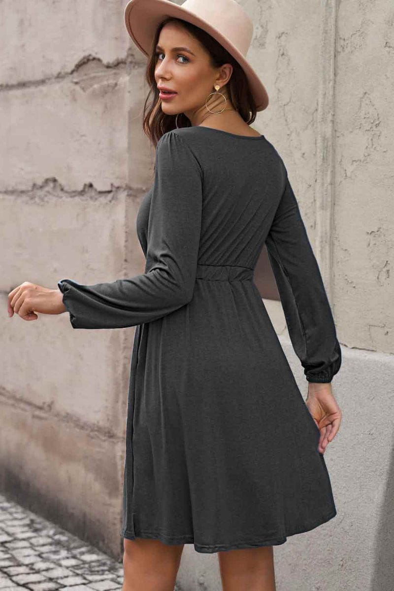 Plus Size Button Front Elastic Waist Long Sleeve Dress S210343 Plus Size Button Front Elastic Waist Long Sleeve Dress S210343