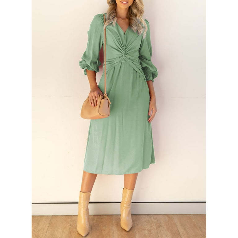 Women's V Neck Midi Dress Casual Ruffled Long Sleeve Back Keyhole High Waist A-line Dresses 9049490 Women's V Neck Midi Dress Casual Ruffled Long Sleeve Back Keyhole High Waist A-line Dresses 9049490