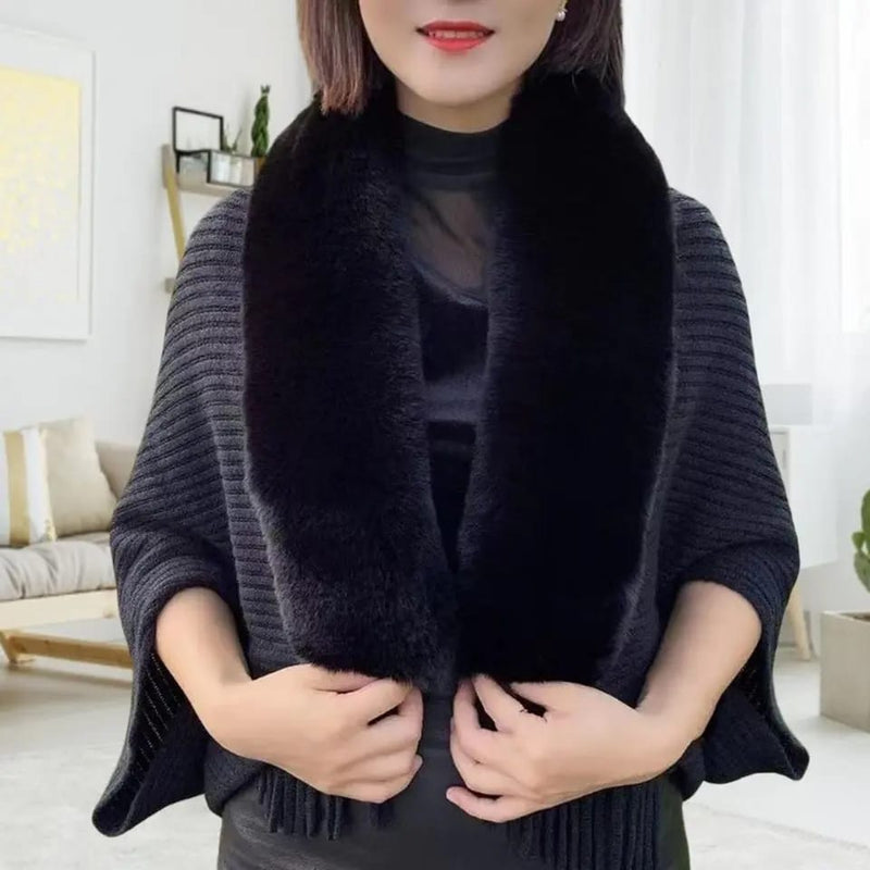Autumn Loose Thick Imitation-Rabbit Fur Collar Sweater Women Winter Fashion Ladies Cardigan Knitted Wool Shawl Sweater Tops B-258741