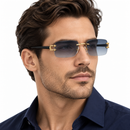 Rimless Rectangular Sunglasses with Blue-Grey Lenses and Gold Tone-46