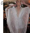 Illusion Tassel Sequins Dubai Evening Dress Glitter Beading Crystal Formal Party Gown  070397 - TUZZUT Qatar Online Shopping