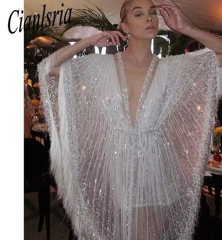 Illusion Tassel Sequins Dubai Evening Dress Glitter Beading Crystal Formal Party Gown 070397 Illusion Tassel Sequins Dubai Evening Dress Glitter Beading Crystal Formal Party Gown 070397