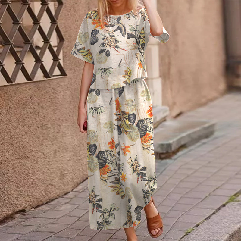 New Fashion Women's Cotton Hemp Printed Two Piece Set S4460633 New Fashion Women's Cotton Hemp Printed Two Piece Set S4460633