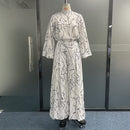 Wefads Women Jumpsuit Autumn Elegant Casual Long Sleeve Art Print Tie Nipped Waist Loose Wide Legs Pants Sets For Female 2XL B-56564 - Tuzzut.com Qatar Online Shopping