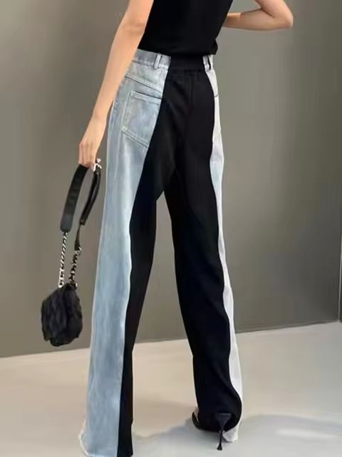 Colorblock Pants for Women High Waist Split Pockets Wide Leg Long Trousers S5043752 Colorblock Pants for Women High Waist Split Pockets Wide Leg Long Trousers S5043752
