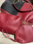 3 Piece Red & Black Handbag 1918 - TUZZUT Qatar Online Shopping