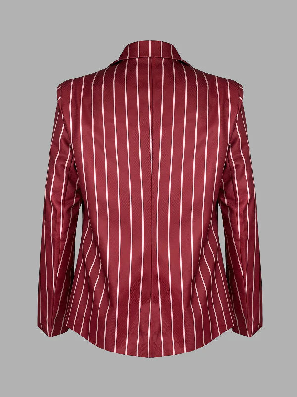 Long Sleeves Loose Striped Notched Collar Blazer Outerwear 171888 Long Sleeves Loose Striped Notched Collar Blazer Outerwear 171888