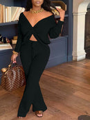 2 Pcs Women's Long Sleeve Solid Color Pants Set M 458530 - TUZZUT Qatar Online Shopping