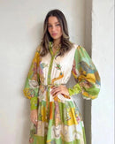 Jerome Tie Waist Silk & Ramie Shirtdress In Green Multi 24652 - TUZZUT Qatar Online Shopping