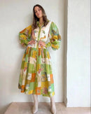 Jerome Tie Waist Silk & Ramie Shirtdress In Green Multi 24652 - TUZZUT Qatar Online Shopping