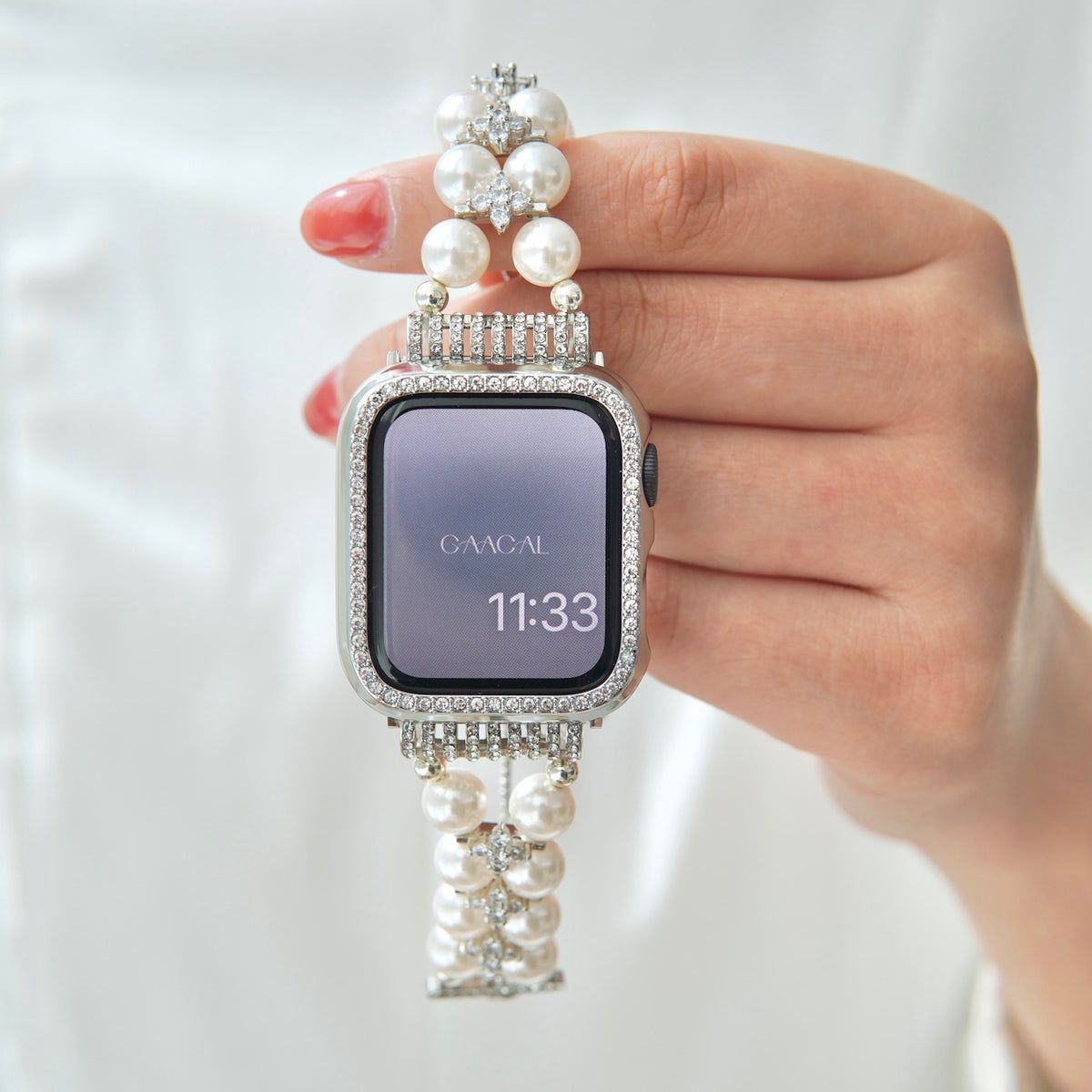 Stylish Double Row Pearl & Diamond Watch Strap For Women B-248448 Stylish Double Row Pearl & Diamond Watch Strap For Women B-248448