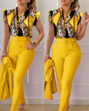 Elegant Women Printed Two Piece Suit Sets with Belt B-101255 - TUZZUT Qatar Online Shopping