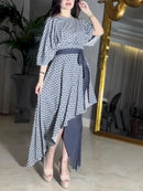 Printed Irregular Two-Piece Dress L S5030209 - TUZZUT Qatar Online Shopping