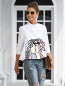 Casual High-Low Loose Printed Stand Collar Blouses & Shirts Tops  112240 - TUZZUT Qatar Online Shopping