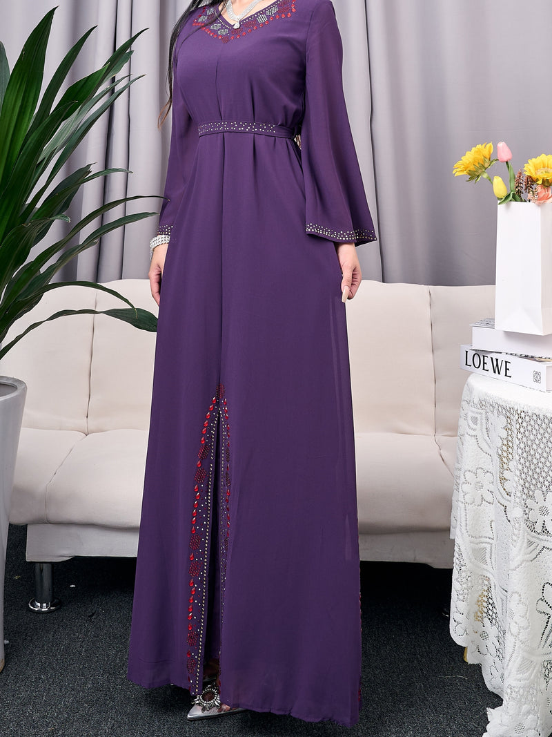 Women's Long Sleeve Solid Color Modest Fashion Dress S 405145