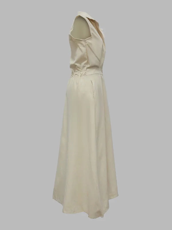 Sleeveless Solid Color Lapel Midi Dresses XL 116618