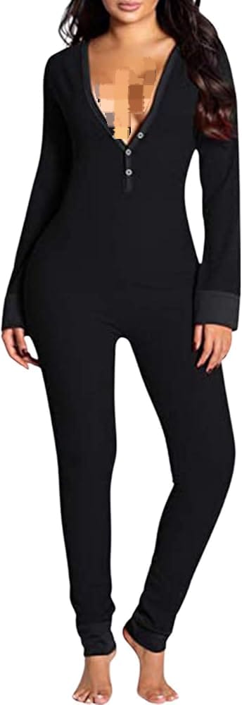 Women's Jumpsuit with Button Long Sleeve Pajamas S4850828 Women's Jumpsuit with Button Long Sleeve Pajamas S4850828