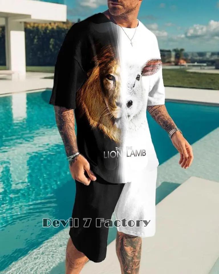Summer Men's Short Sleeve T Shirt Set 3D Printed Fashion Beach Shorts 5XL X3940110