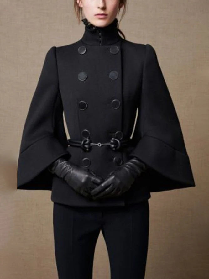 Flared Buttoned High Neck Outerwear Woolen Coat 111136 Flared Buttoned High Neck Outerwear Woolen Coat 111136