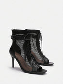 Women Fashion Show Net Fabric Cross Strap High Heel Sandals S4520432 - TUZZUT Qatar Online Shopping