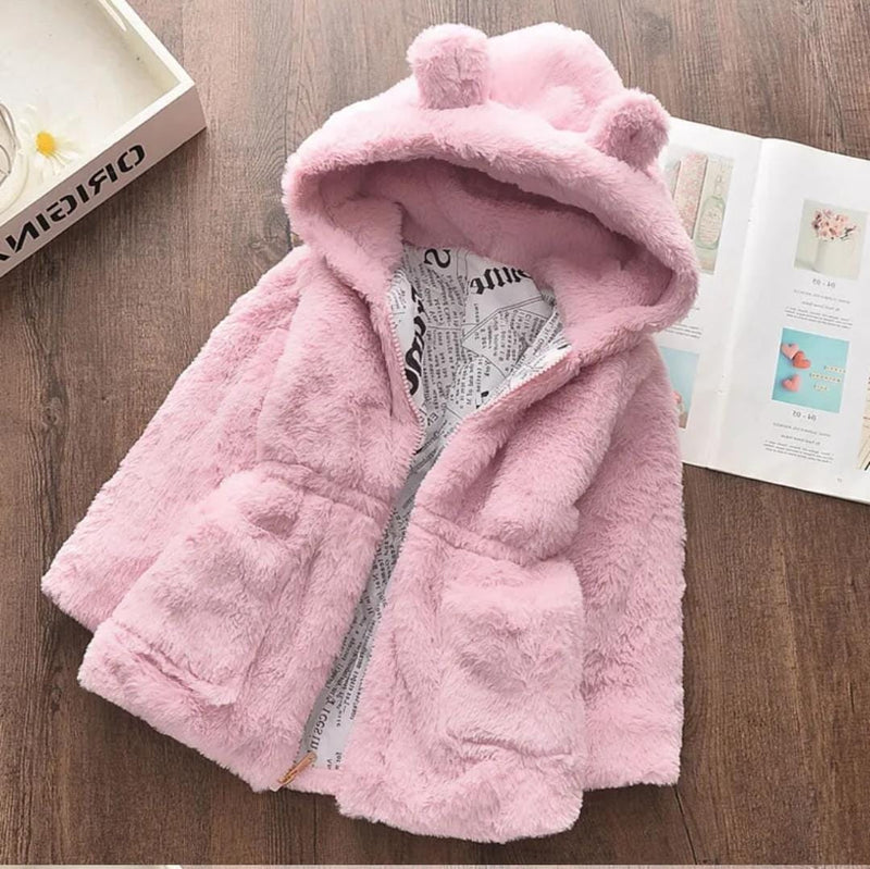 Winter Baby Girls Clothes Faux Fur Coat Fleece Jacket Warm Snowsuit Hooded Parka Children's Outerwear 3-4Y S4643571 - Tuzzut.com Qatar Online Shopping