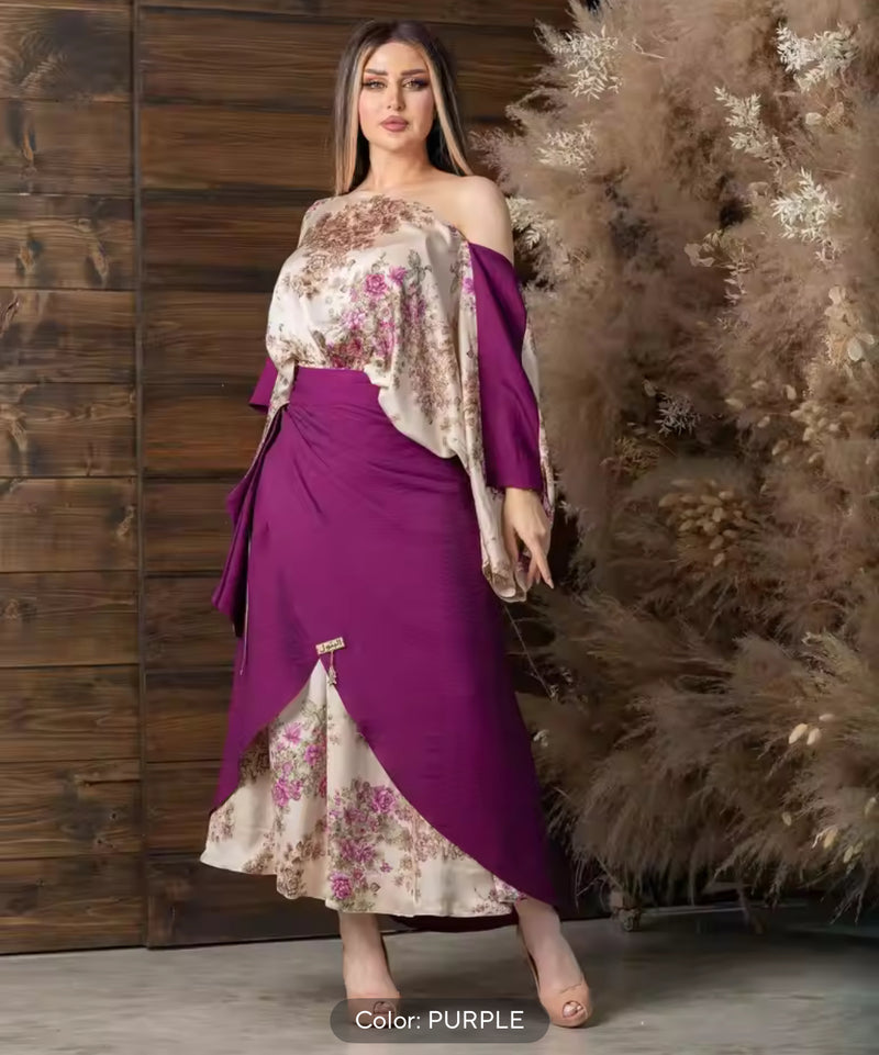 Elegant Printing Chic Purple Evening Dress S4896128 - TUZZUT Qatar Online Shopping