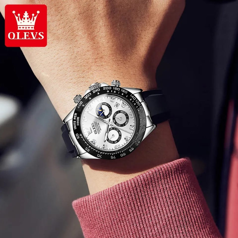 Olevs Top Brands Quartz Men Watch Multi-functional Chronograph Military Waterproof Stainless Steel Strap Fashion Watches S4537218 - Tuzzut.com Qatar Online Shopping