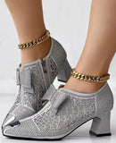 Heels Women's Hollow Mesh Shoes Fashion Rhinestone Square Heel  B127830   (40) - TUZZUT Qatar Online Shopping