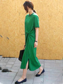 Original Solid Color Irregularity Pleats Midi Dress M 84298 - TUZZUT Qatar Online Shopping