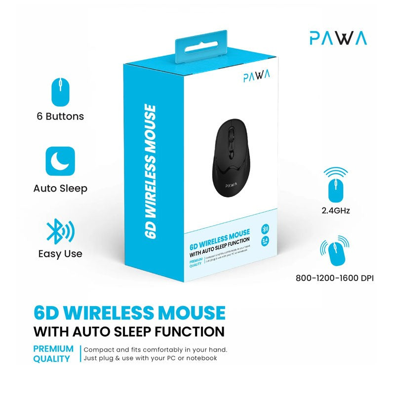 PAWA 6D Wireless Mouse With Auto Sleep Function -Black PAWA 6D Wireless Mouse With Auto Sleep Function -Black
