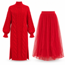 Women’s Red Cable-Knit Sweater & Tulle Skirt Set 75991 - M