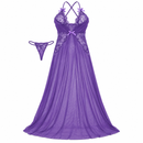 Women’s Purple Lace & Sheer Mesh Long Nightdress with Matching Thong 274730 - Free size