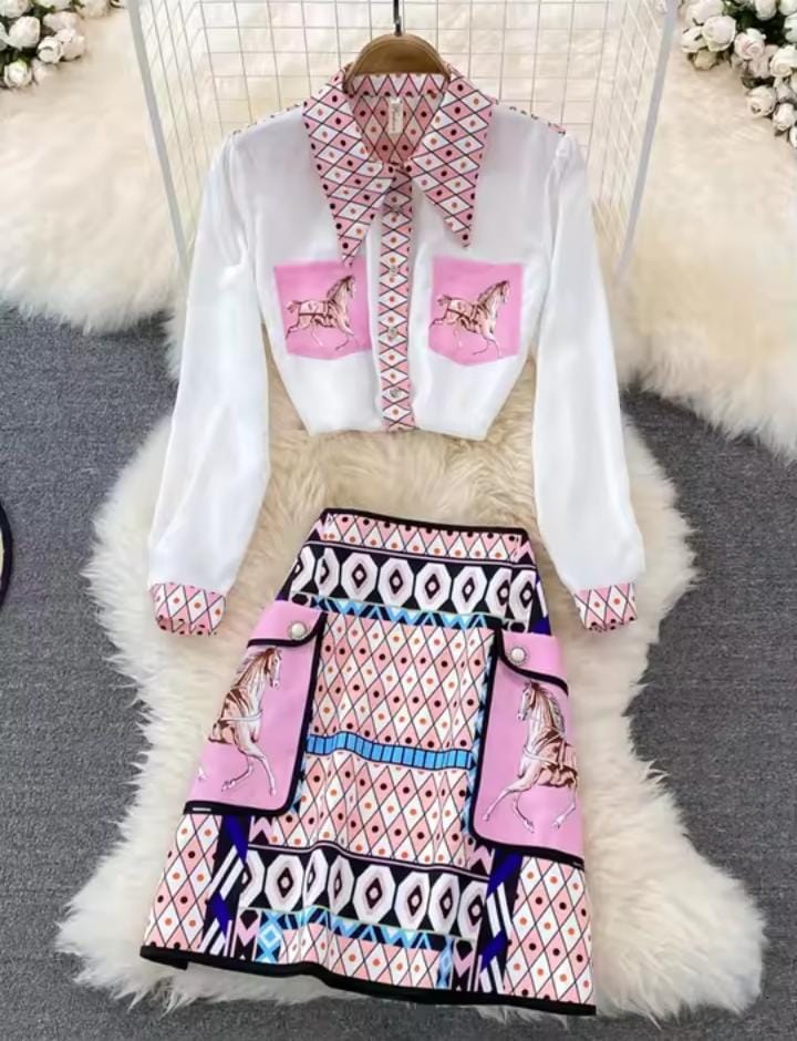 Women's Print Blouse and Skirt Set B57848 Women's Print Blouse and Skirt Set B57848