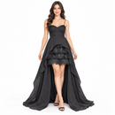 Black Spaghetti-Strap High-Low Fringe Evening Dress - S