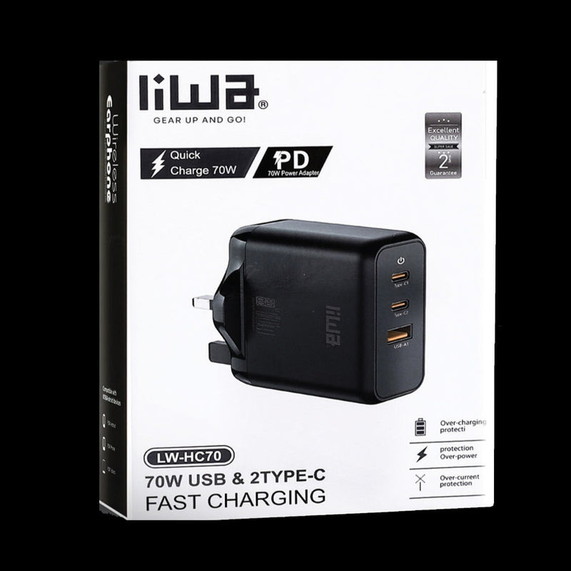 Liwa Quick Fast Charger 70W /USB /2Type-C /LW-HC70 - TUZZUT Qatar Online Shopping