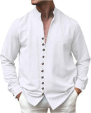 Cotton Linen Shirts for Men Long Sleeve Collarless Vintage Shirt Casual Stylish Button Down Shirt Beach Vacation Tops    0860180 - TUZZUT Qatar Online Shopping
