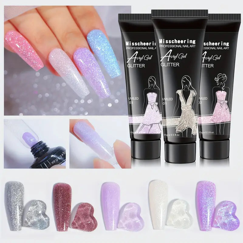 Poly Nail Gel Set Glitter Poly Nail Extension Gel Kit Builder Nails Enhancement Gel For Beginner 15ml - Tuzzut.com Qatar Online Shopping