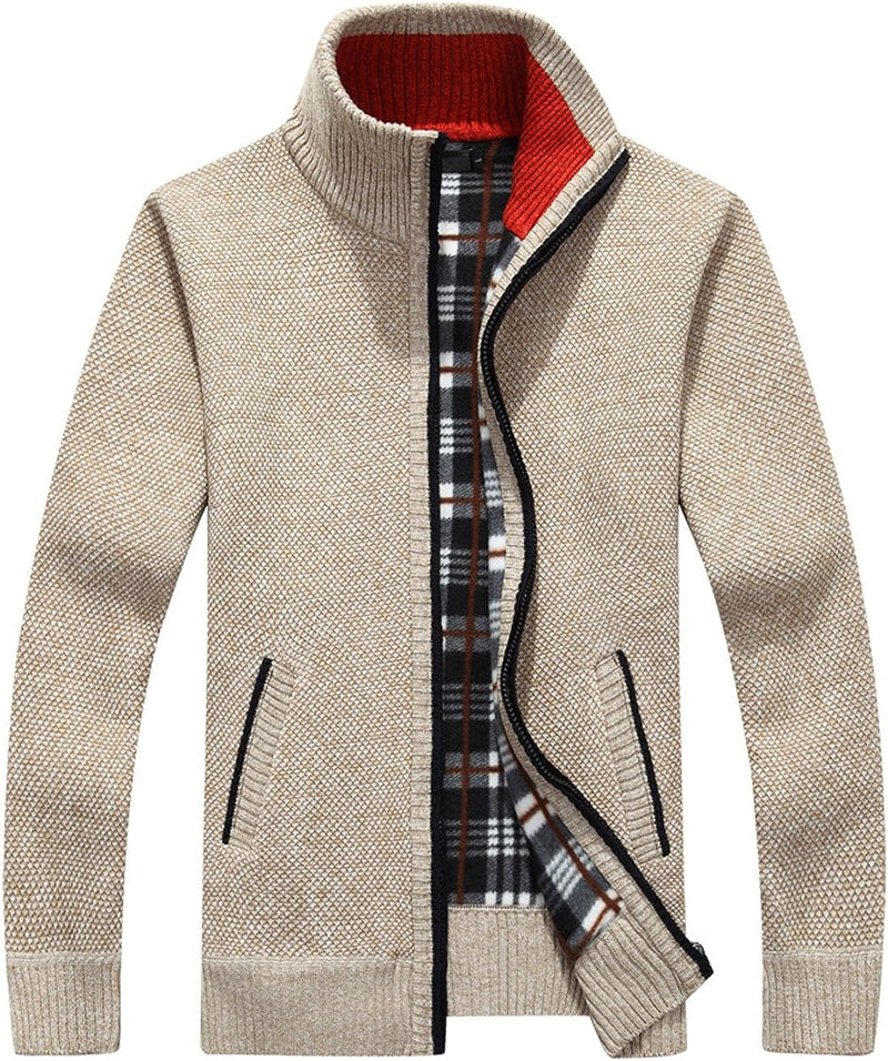 Mens Knitted Cardigan Jacket Full Front Zipper Sweater with 2 Side Pockets S998549