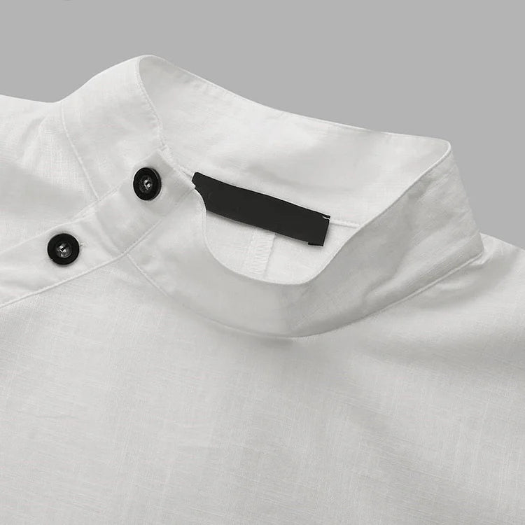 Solid Color Stand Collar Cap-Sleeve Shirts M 84523