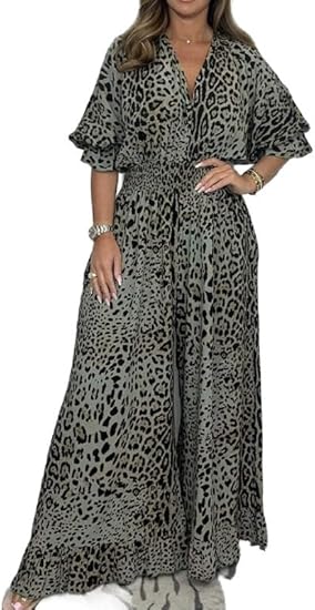 Women Leopard Print Casual loose Jumpsuits B-307750 Women Leopard Print Casual loose Jumpsuits B-307750