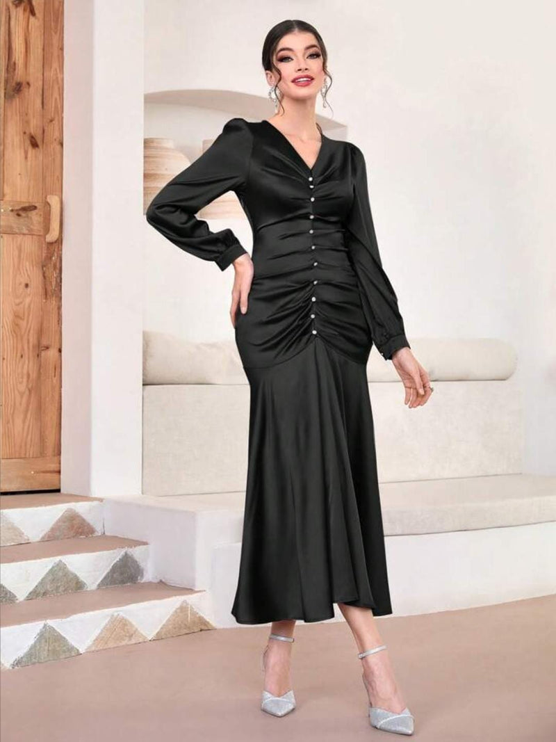 Modely Ruched Front Mermaid Hem Satin Dress XL S4778710 - Tuzzut.com Qatar Online Shopping